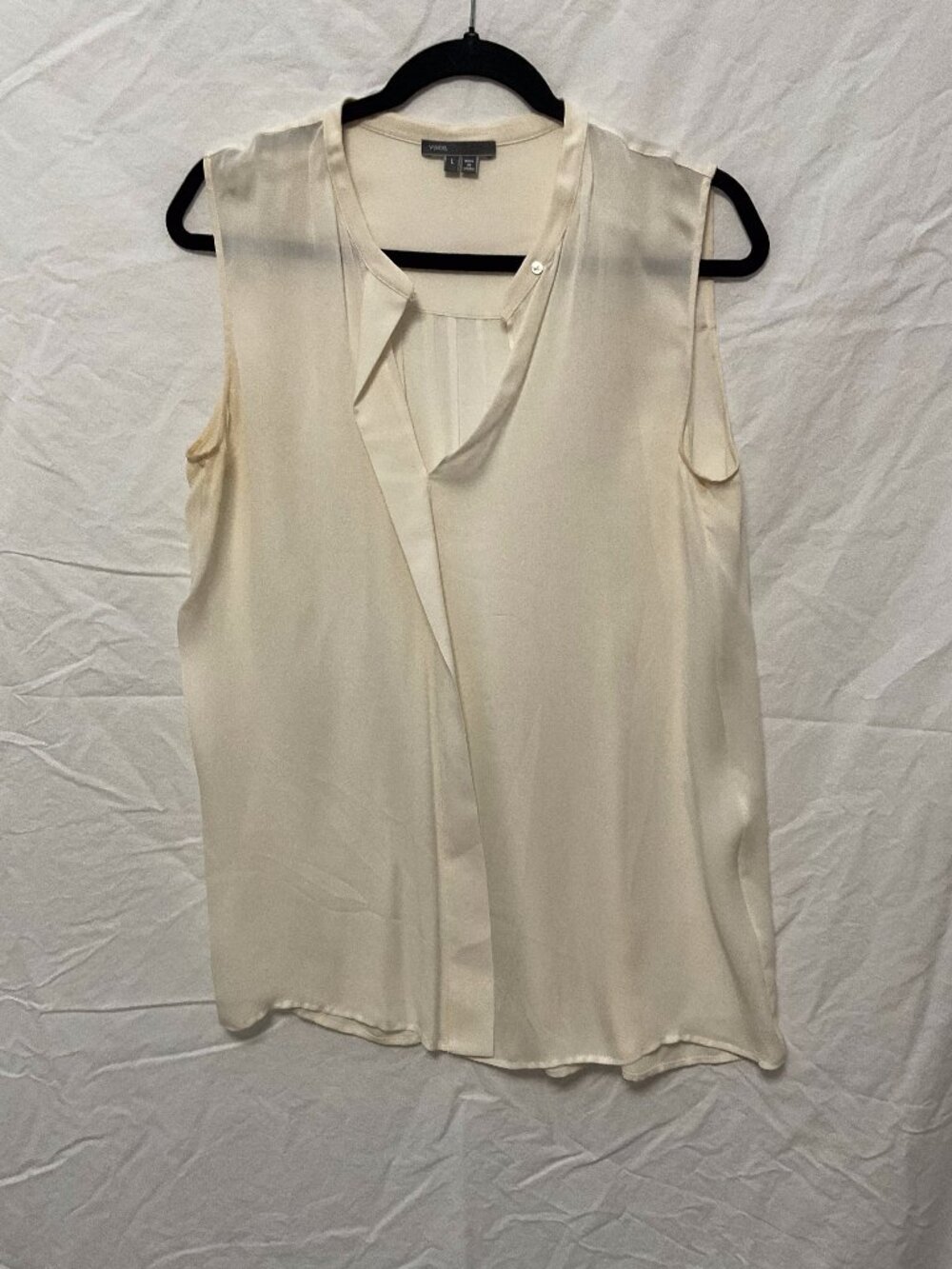 Vince Cream Silk Sleeveless Split Neck Blouse Size L